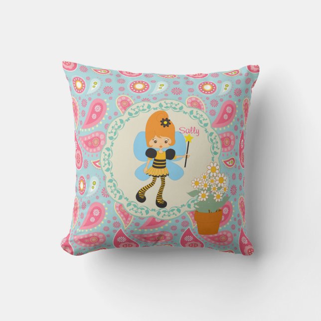 Voeg naam toe Mooie bij Sprookjesfee roze paisley  Kussen (Voorkant)