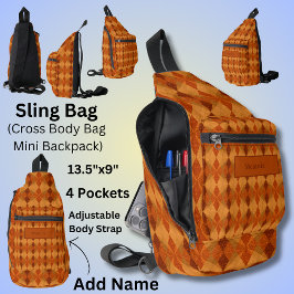 Voeg naam toe, Oranje bruine herfstaarttonen Abstr Sling Bag