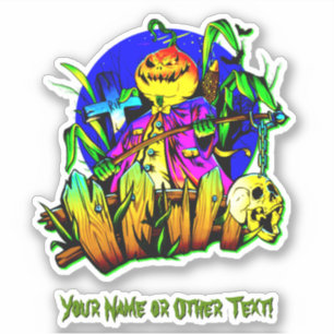 Voeg Naam toe, Pompoen Hoofd Monster Vogelverschri Sticker