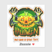Voeg naam toe, pompoenkop Skeleton Hands Wings Gre Sticker (Vel)