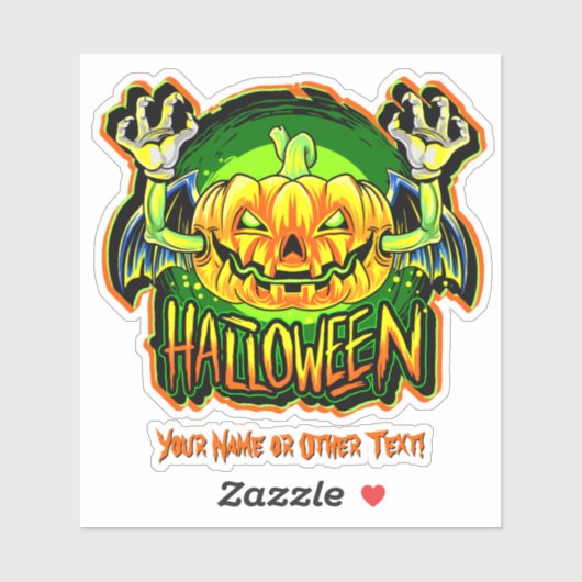 Voeg naam toe, pompoenkop Skeleton Hands Wings Gre Sticker (Vel)