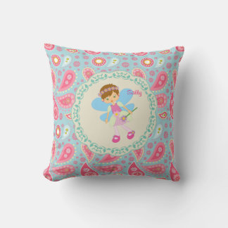 Voeg naam toe Pretty Fairy roze paisley kinderkame Kussen