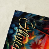 Voeg naam toe Roze Sinaasappel Tropische Bloemen P Strandlaken (In situ)