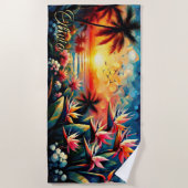 Voeg naam toe Roze Sinaasappel Tropische Bloemen P Strandlaken (Voorkant)