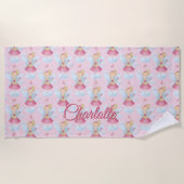 Voeg Naam toe, Roze Zuiver met Wand & Blauwe Wings Strandlaken (Voorkant)