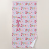 Voeg Naam toe, Roze Zuiver met Wand & Blauwe Wings Strandlaken (Voorkant)