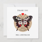 Voeg naam toe Schattige  Butterfly Heart Best Teac Bedankkaart (Voorkant)