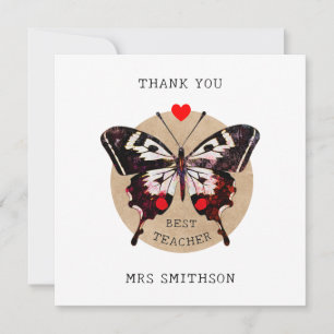 Voeg naam toe Schattige Butterfly Heart Best Teac Bedankkaart
