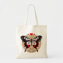 Voeg naam toe Schattige Butterfly Heart Best Teac Tote Bag
