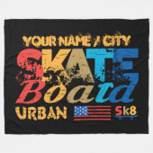 Voeg Naam toe Skateboard Urban SK8 Distress Skateb Fleece Deken (Voorkant (Horizontaal))