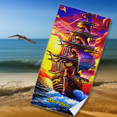 Voeg naam toe, stijlvolle bruine zeeprek strandlaken