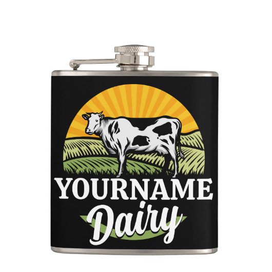 VOEG NAAM TOE Sunset Dairy Farm Grazende Holstein Heupfles (Voorkant)