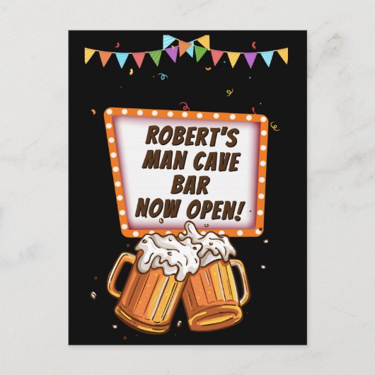 Voeg naam toe verander tekst Man Cave Bar Bier Briefkaart (Voorkant)