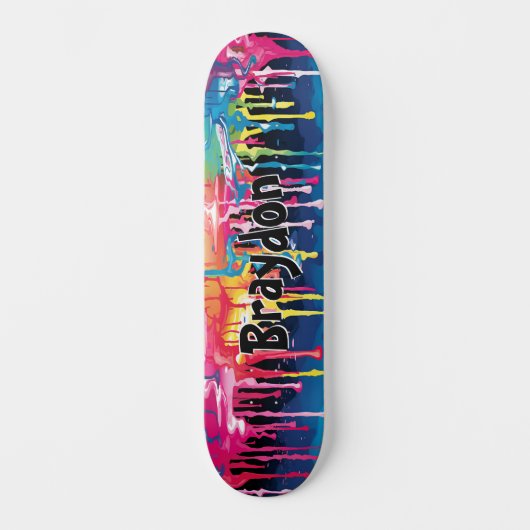 Voeg naam toe, verfdruppelgraffiti persoonlijk skateboard (Voorkant)