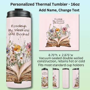 Voeg Naam toe, Watercolor Book & Bloemen, Roze Thermosbeker