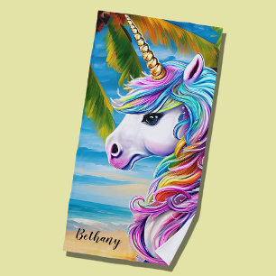 Voeg Naam toe, Witte Unicorn met Regenboogmane bij Strandlaken