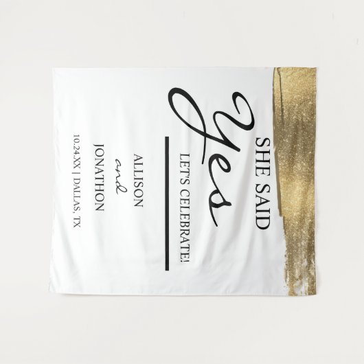 Voeg Naam Toe Ze Heeft Ja Gezegd Goud Glitter Verl Wandkleed (Voorkant (horizontaal))