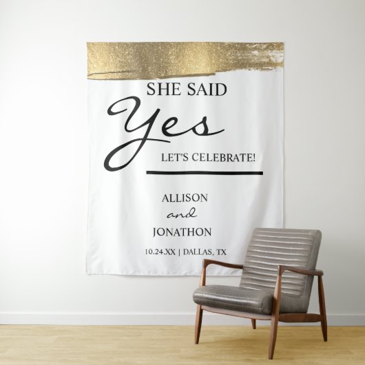 Voeg Naam Toe Ze Heeft Ja Gezegd Goud Glitter Verl Wandkleed (In situ)