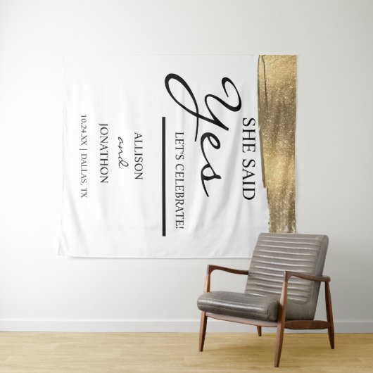 Voeg Naam Toe Ze Heeft Ja Gezegd Goud Glitter Verl Wandkleed (In Situ (horizontaal))