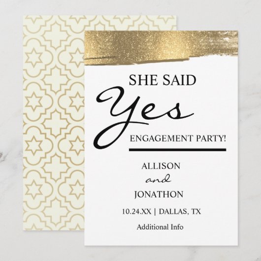 Voeg naam toe Ze zei ja Gouden glitter trouw uitno Kaart (Voorkant / Achterkant)