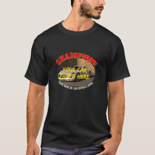 Voeg naam toe, zijn auto foto, tekst, Champion Mot T-shirt