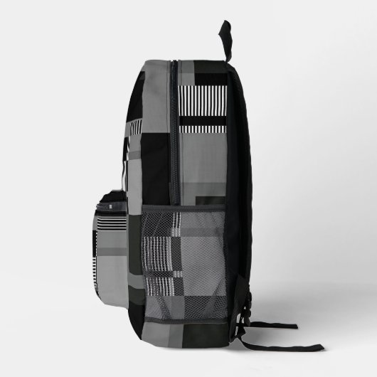 Voeg naam toe Zwart & Grijs Abstract Modern Minima Bedrukte Rugzak (Rechts)