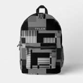 Voeg naam toe Zwart & Grijs Abstract Modern Minima Bedrukte Rugzak (Voorkant)