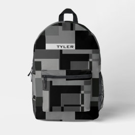 Voeg naam toe Zwart & Grijs Abstract Modern Minima Bedrukte Rugzak