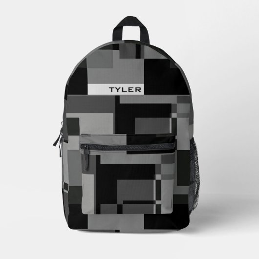 Voeg naam toe Zwart & Grijs Abstract Modern Minima Bedrukte Rugzak (Voorkant)