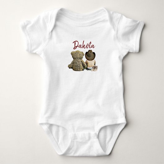 Voeg naam van de baby toe aan deze Cowboy en Teddy Romper (Voorkant)