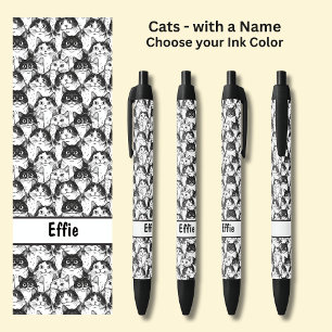 Voeg naam van eigenaar of kat toe, illustratie van zwarte inkt pen
