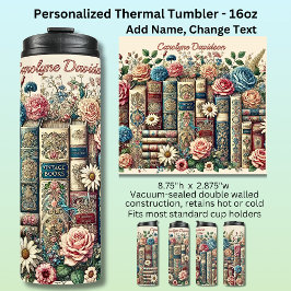 Voeg Naam Vintage Boeken & Bloemen toe Thermosbeker