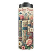 Voeg Naam Vintage Boeken & Bloemen toe  Thermosbeker (Voorkant)
