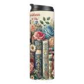Voeg Naam Vintage Boeken & Bloemen toe  Thermosbeker (Geroteerd rechts)