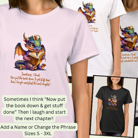 Voeg naam wijzigen zin, Baby Dragon Reading Book T-shirt