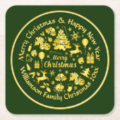 Voeg naamswijziging Gold Green Kerstmis 20xx toe Kartonnen Onderzetters (Voorkant)