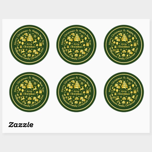 Voeg naamswijziging Gold Green Kerstmis 20xx toe Ronde Sticker (Vel)
