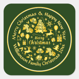 Voeg naamswijziging Gold Green Kerstmis 20xx toe Vierkante Sticker