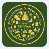 Voeg naamswijziging Gold Green Kerstmis 20xx toe Vierkante Sticker (Voorkant)