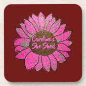 Voeg naamswijziging toe Ze heeft roze zonnebloem g Bier Onderzetter (Voorkant)