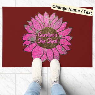 Voeg naamswijziging toe Ze heeft roze zonnebloem g Deurmat