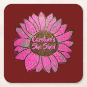 Voeg naamswijziging toe Ze heeft roze zonnebloem g Kartonnen Onderzetters (Voorkant)