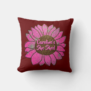 Voeg naamswijziging toe Ze heeft roze zonnebloem g Kussen