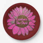 Voeg naamswijziging toe Ze heeft roze zonnebloem g Papieren Bordje (Voorkant)