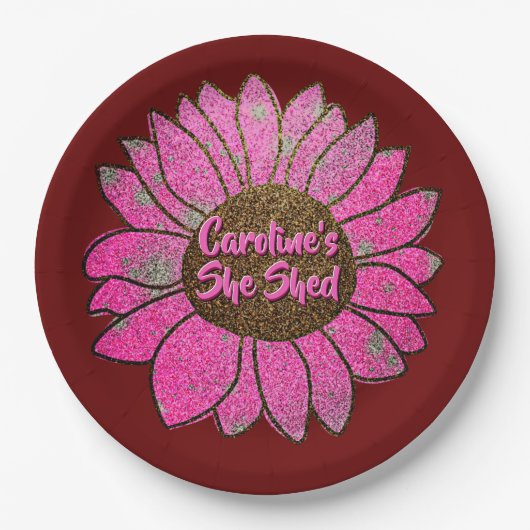 Voeg naamswijziging toe Ze heeft roze zonnebloem g Papieren Bordje (Voorkant)