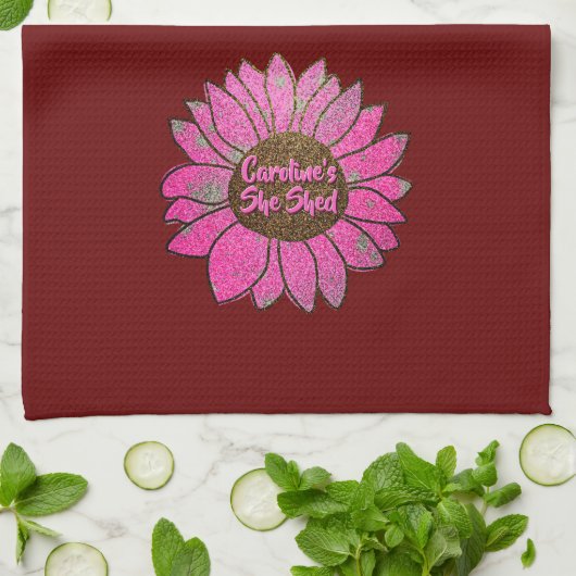 Voeg naamswijziging toe Ze heeft roze zonnebloem g Theedoek (Gevouwen)