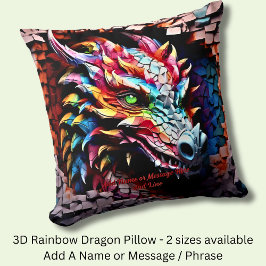 Voeg naamtekst, 3D Rainbow Dragon gebarsten muur t Kussen