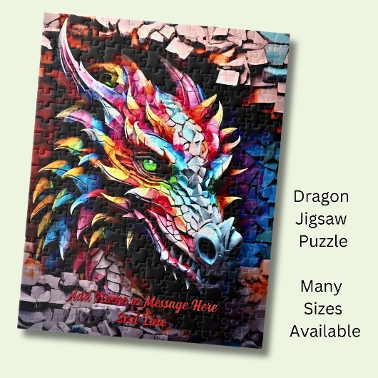 Voeg naamtekst, 3D Rainbow Dragon gebarsten muur t Legpuzzel