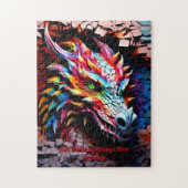 Voeg naamtekst, 3D Rainbow Dragon gebarsten muur t Legpuzzel (Verticaal)
