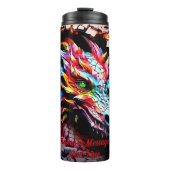 Voeg naamtekst, 3D Rainbow Dragon gebarsten muur t Thermosbeker (Voorkant)